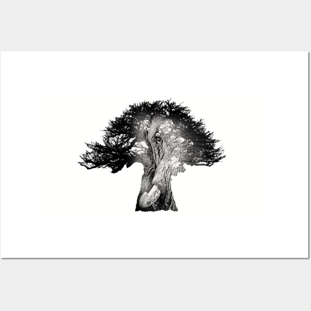 Baobab in Silhouette with Elephant Face Overlay Wall Art by scotch